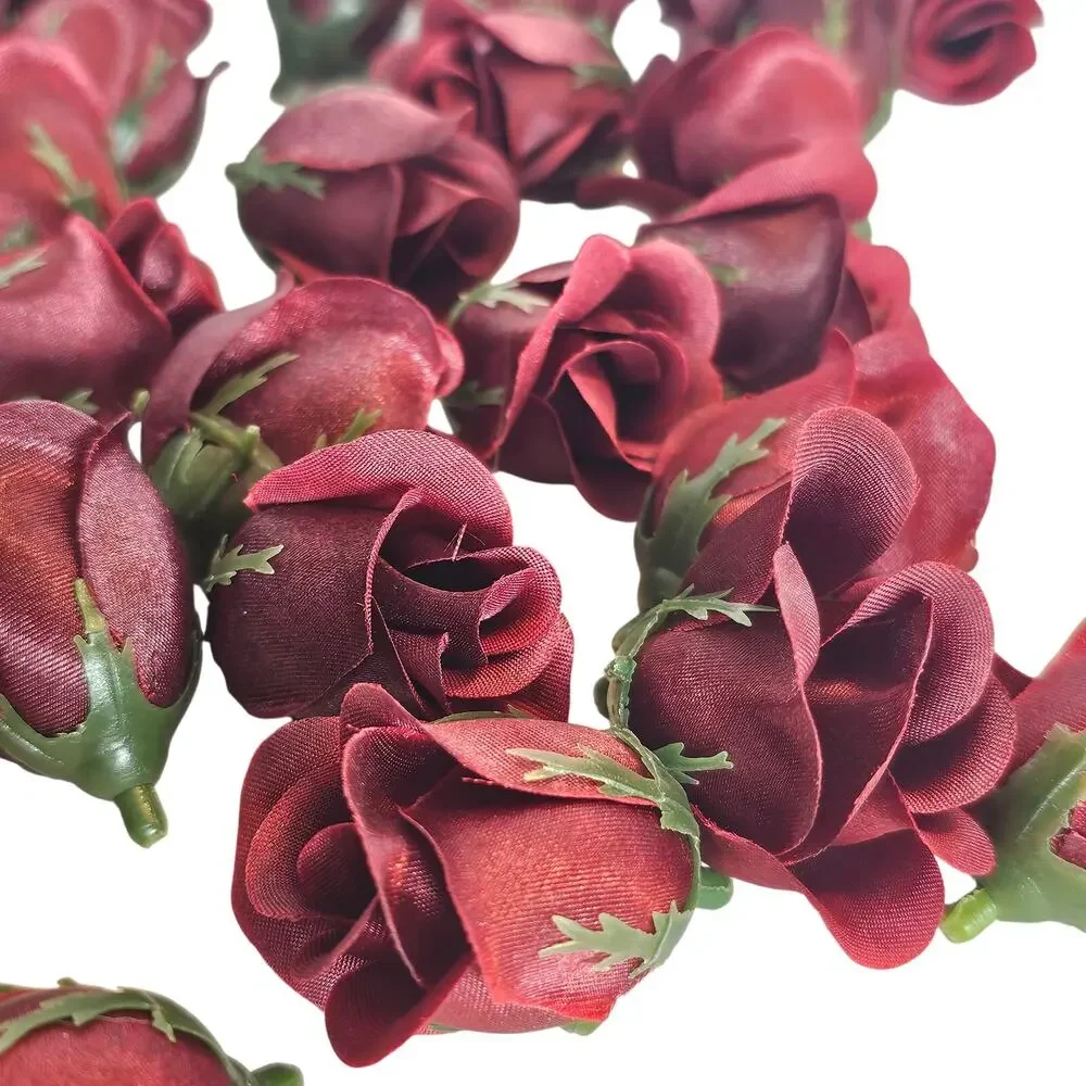 50 Burgundy Red Satin Rose Buds Stemless Wedding Floral Craft DIY 2 inch Flowers